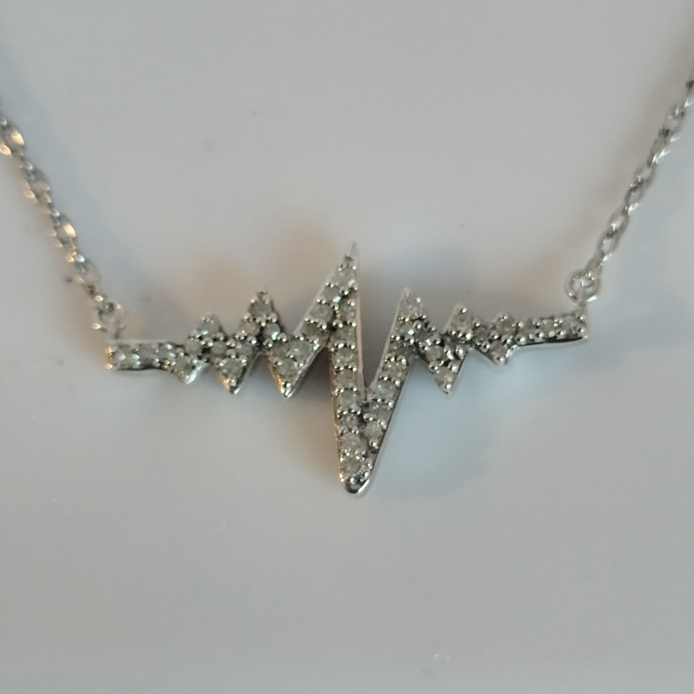 Sterling Silver .20cts Diamond Heartbeat with Chain Necklace - Picture 3 of 6
